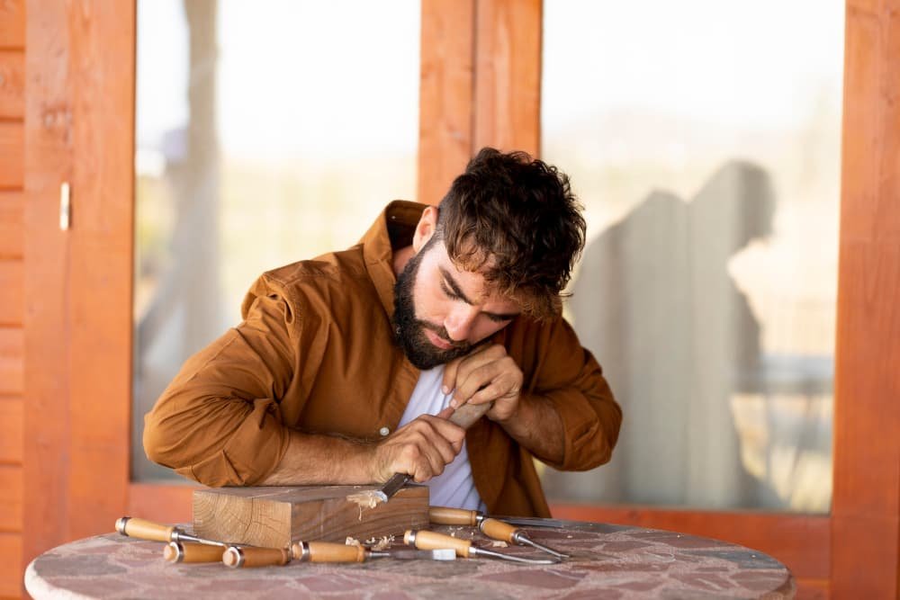 Homme gravure en bois extérieur