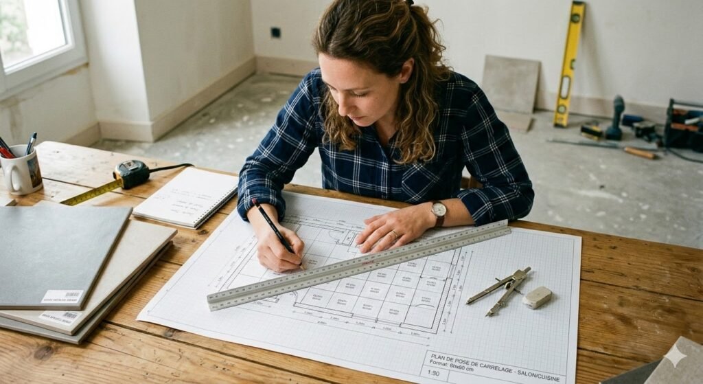 Personne qui dessine un plan