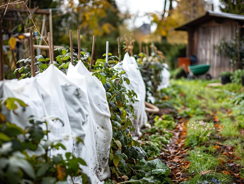 Sacs de plantes hiver dans le jardin