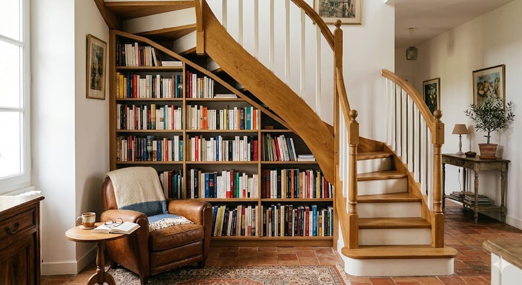 Bibliotheque sous un escalier
