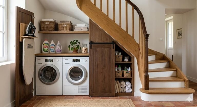 Buanderie sous un escalier