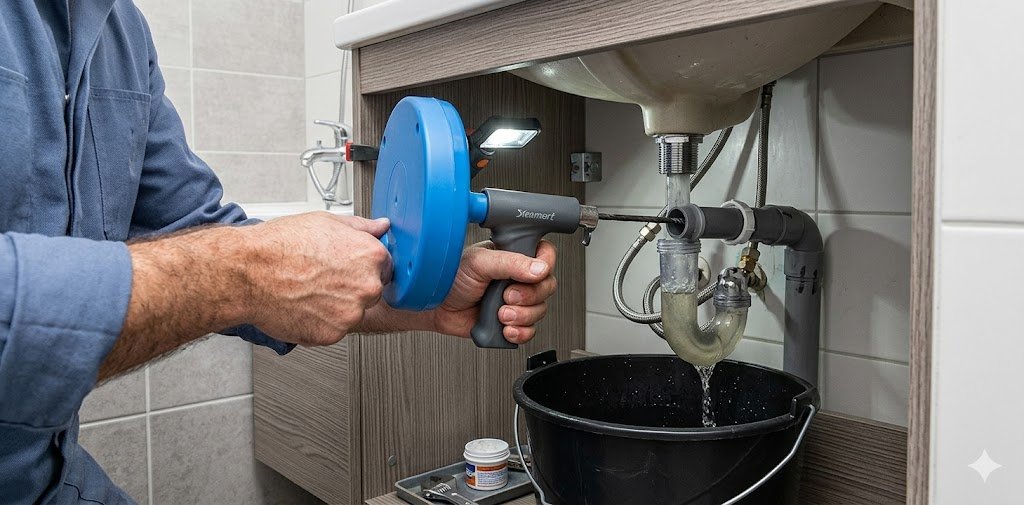 Technicien debouche canalisation avec un furet