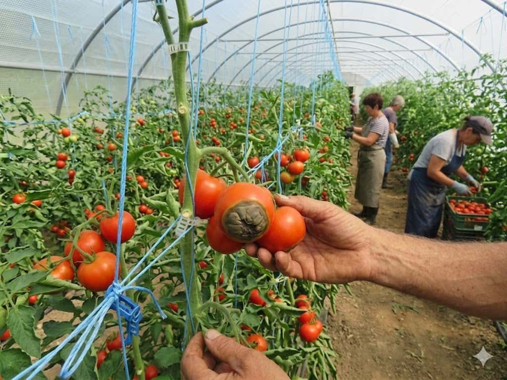 Cul noir de tomate dans une serre