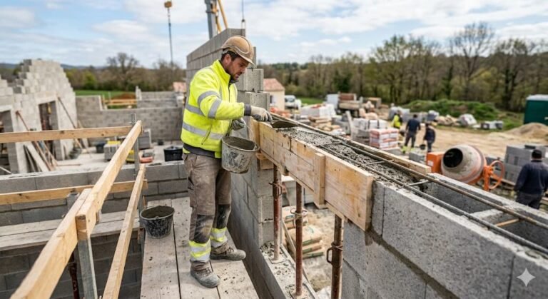 Macon coule linteau en beton