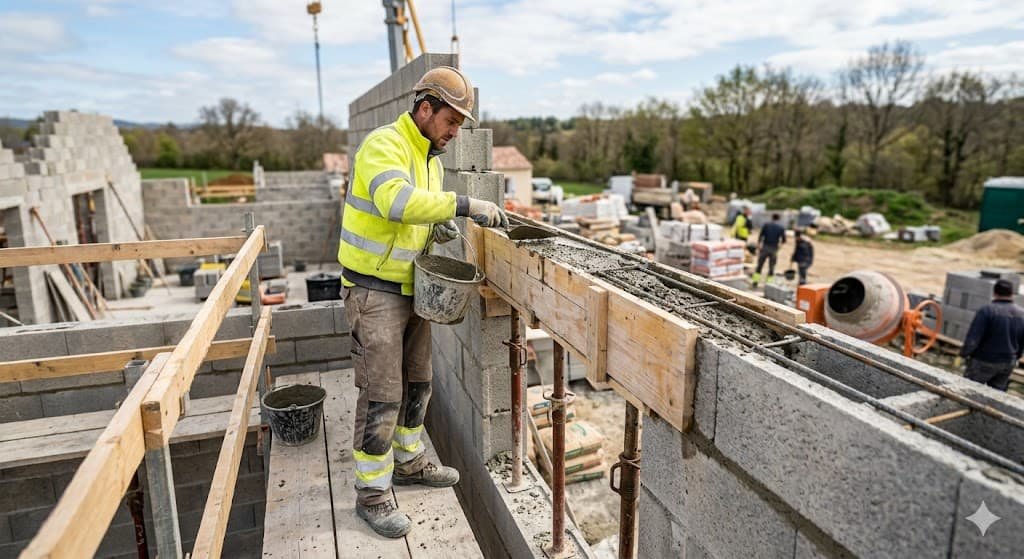 Macon coule linteau en beton