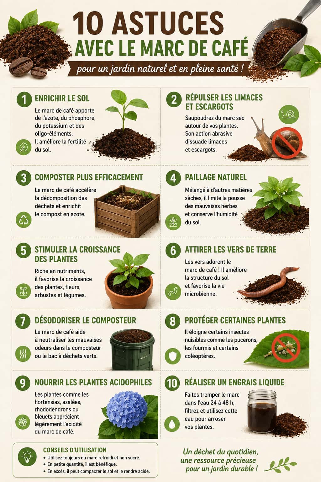 Infographie marc de café jardin