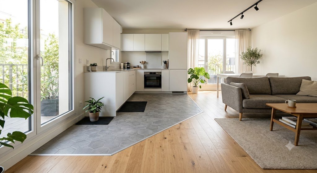 Sol cuisine salon appartement