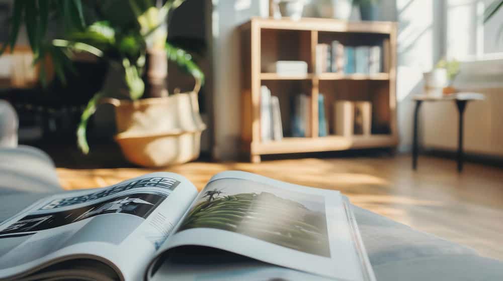 Magazine ouvert sur un canapé