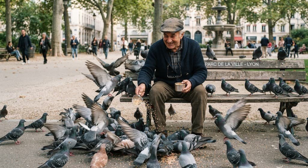 Voisin nourrit les pigeons