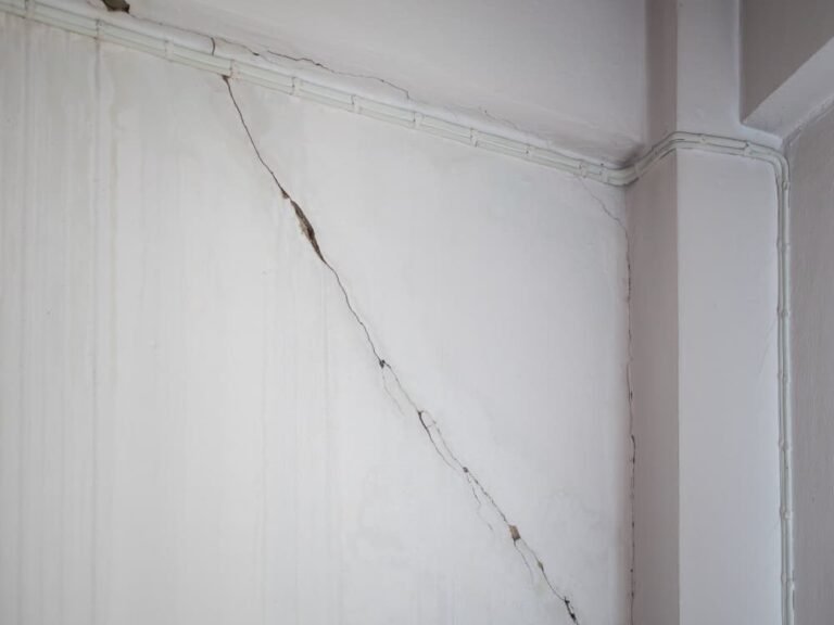 Les fissures dans les murs de ciment de la pièce